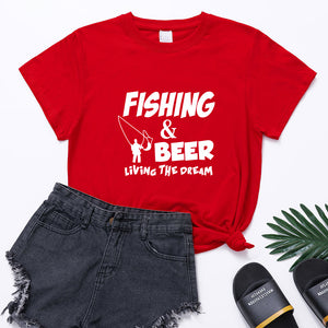 Fishing Print Loose Plus Size Women'S Short-Sleeved T-Shirt