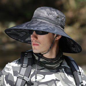 K51 Men's Summer Hat Outdoor Sun Screen Camouflage Hiking Hats Cycling Fishing Cap Big Brim Fisherman hat UV Protection