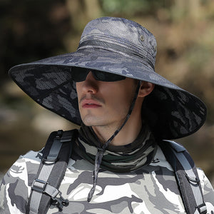 K51 Men's Summer Hat Outdoor Sun Screen Camouflage Hiking Hats Cycling Fishing Cap Big Brim Fisherman hat UV Protection