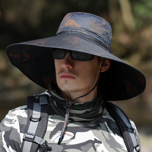 K51 Men's Summer Hat Outdoor Sun Screen Camouflage Hiking Hats Cycling Fishing Cap Big Brim Fisherman hat UV Protection